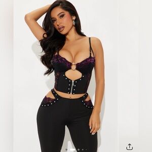 Diva Lace Flare Leg Pant Set- Black